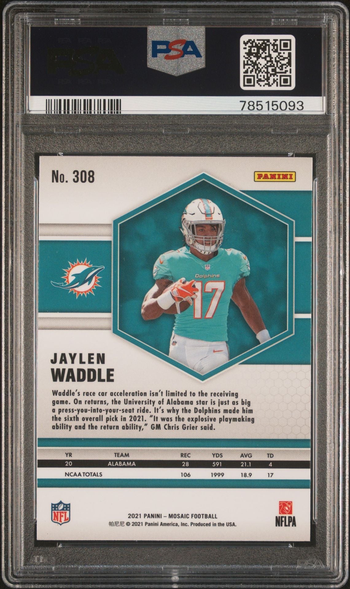 2021 Panini Mosaic Jaylen Waddle PSA 10