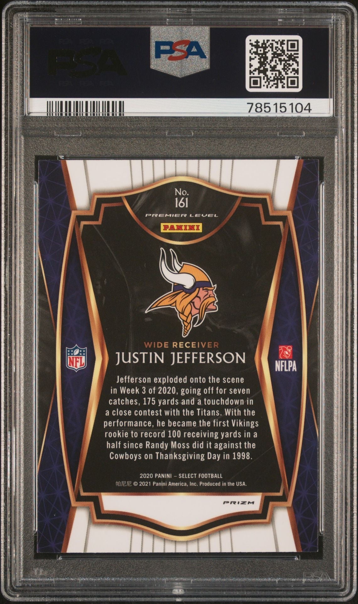 2020 Panini Select Silver Prizm Justin Jefferson RC PSA 9