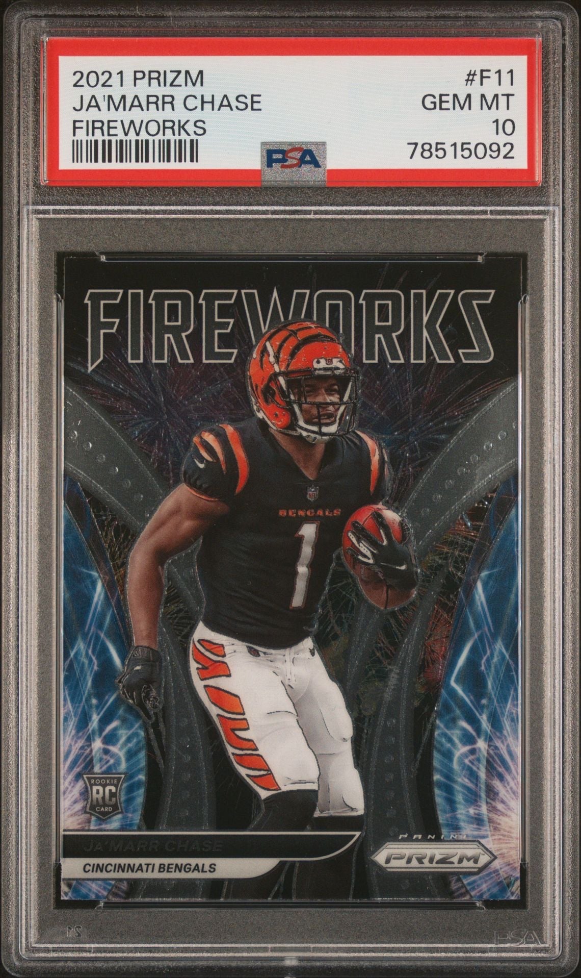 2021 Panini Prizm Fireworks Ja’Marr Chase RC PSA 10