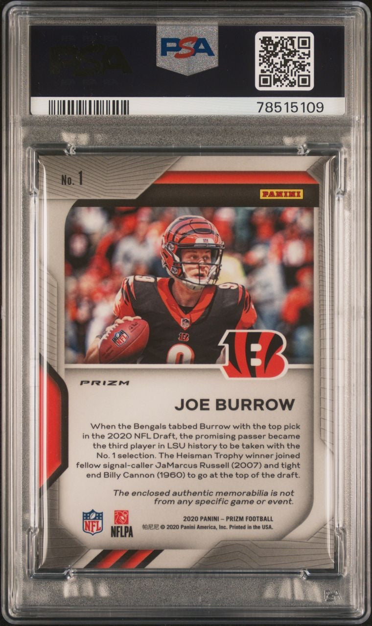 2020 Panini Prizm Premier Patch Joe Burrow RC PSA 10