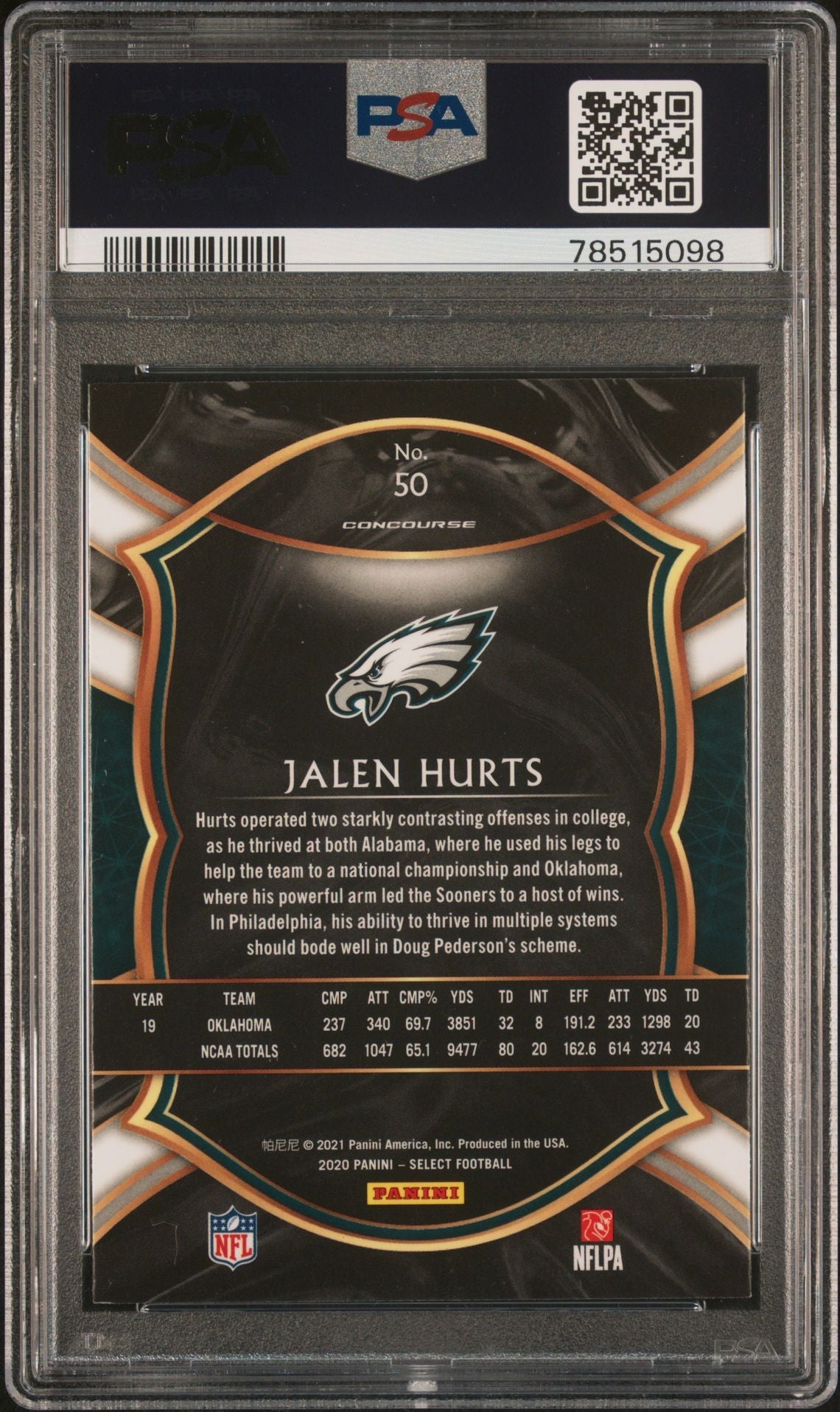 2020 Panini Select #50 Jalen Hurts RC PSA 9