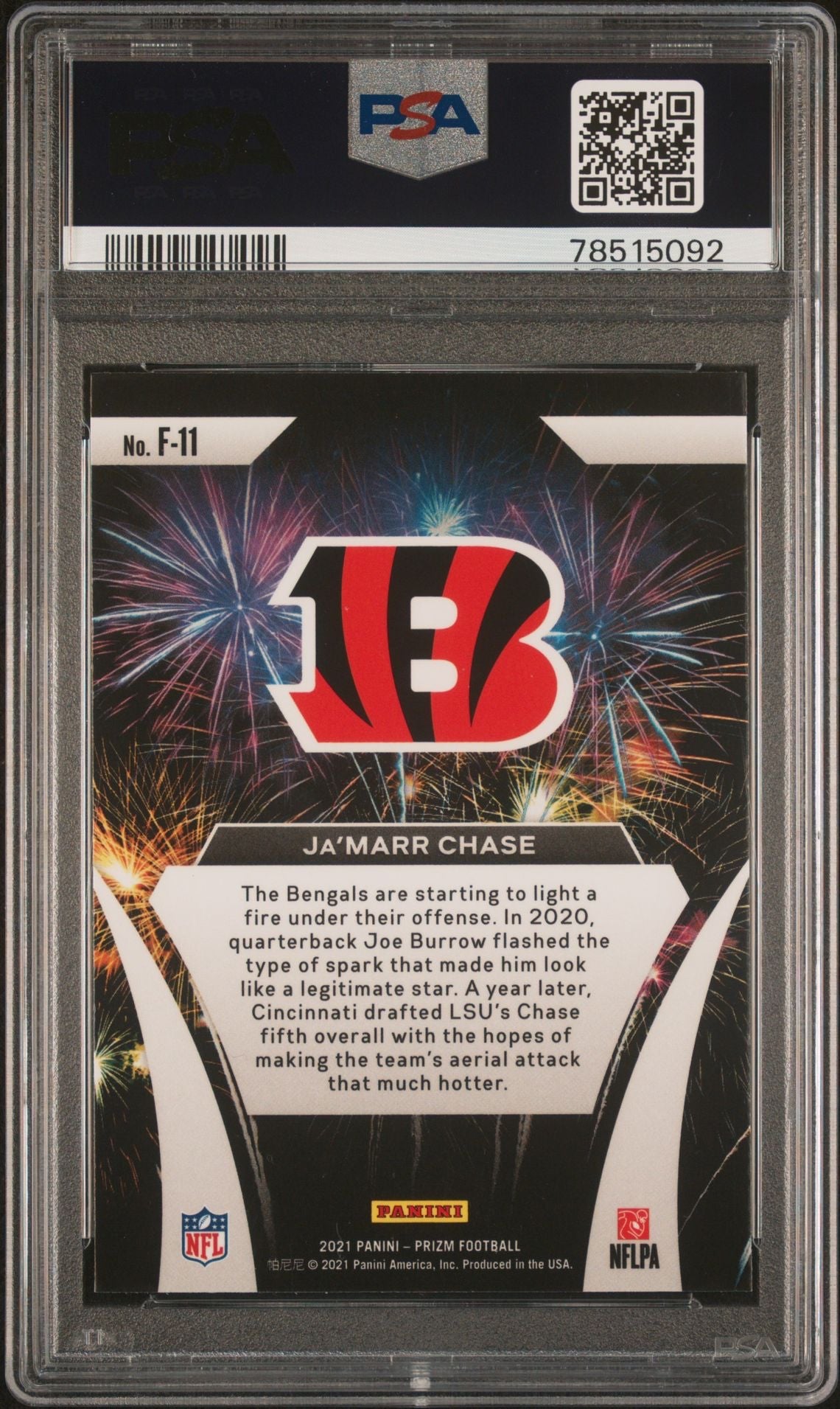 2021 Panini Prizm Fireworks Ja’Marr Chase RC PSA 10