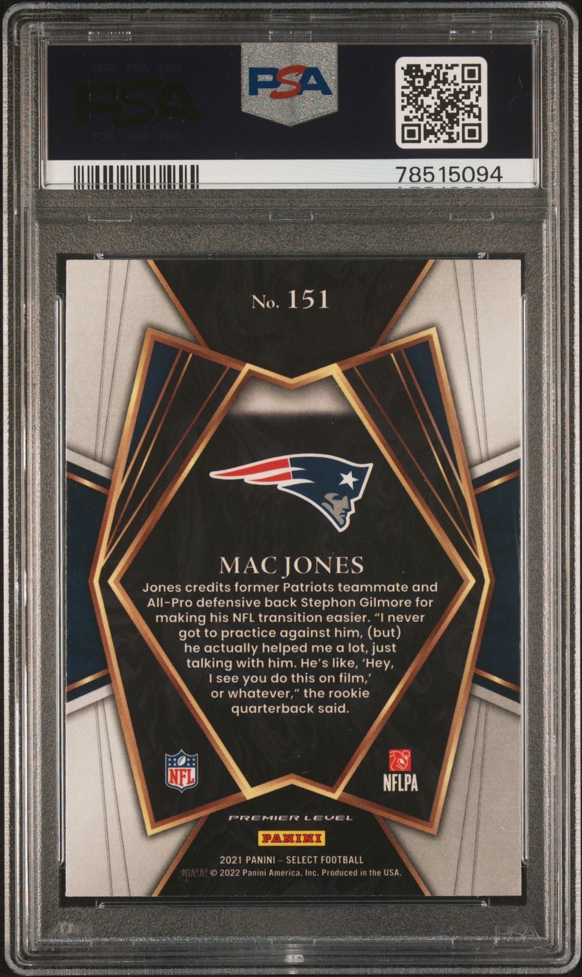 2021 Panini Select Mac Jones RC PSA 10