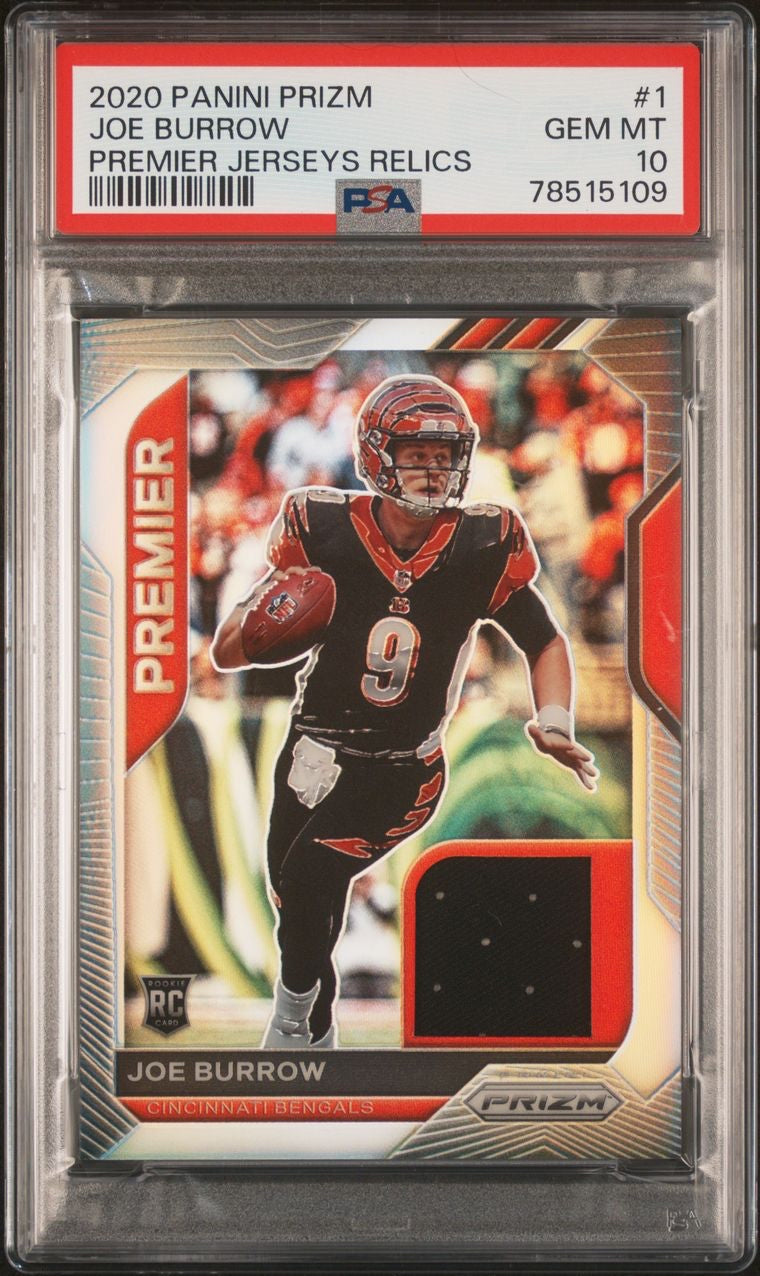 2020 Panini Prizm Premier Patch Joe Burrow RC PSA 10